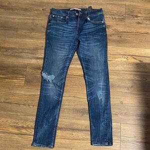 Zara Men's Blue Skinny Jeans with Knee Ripped